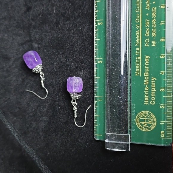 Vintange Handmade Silver Tone Purple Amethyst Dangle Earrings - Picture 16 of 16